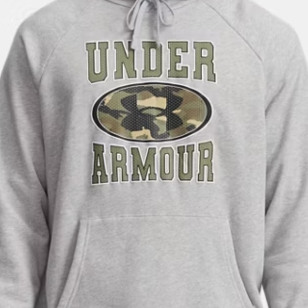 UA Rival Fleece Camo Graphic Grey Mens Fleece Hoodie Small